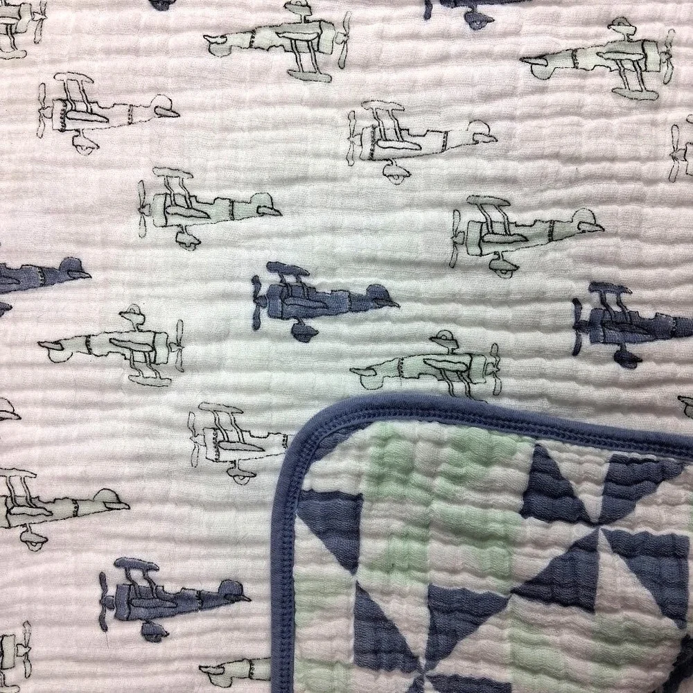 Aden + Anais Dream Blanket Airplane Pinwheel Blue Green‎ White Thicker 40x40 Boy